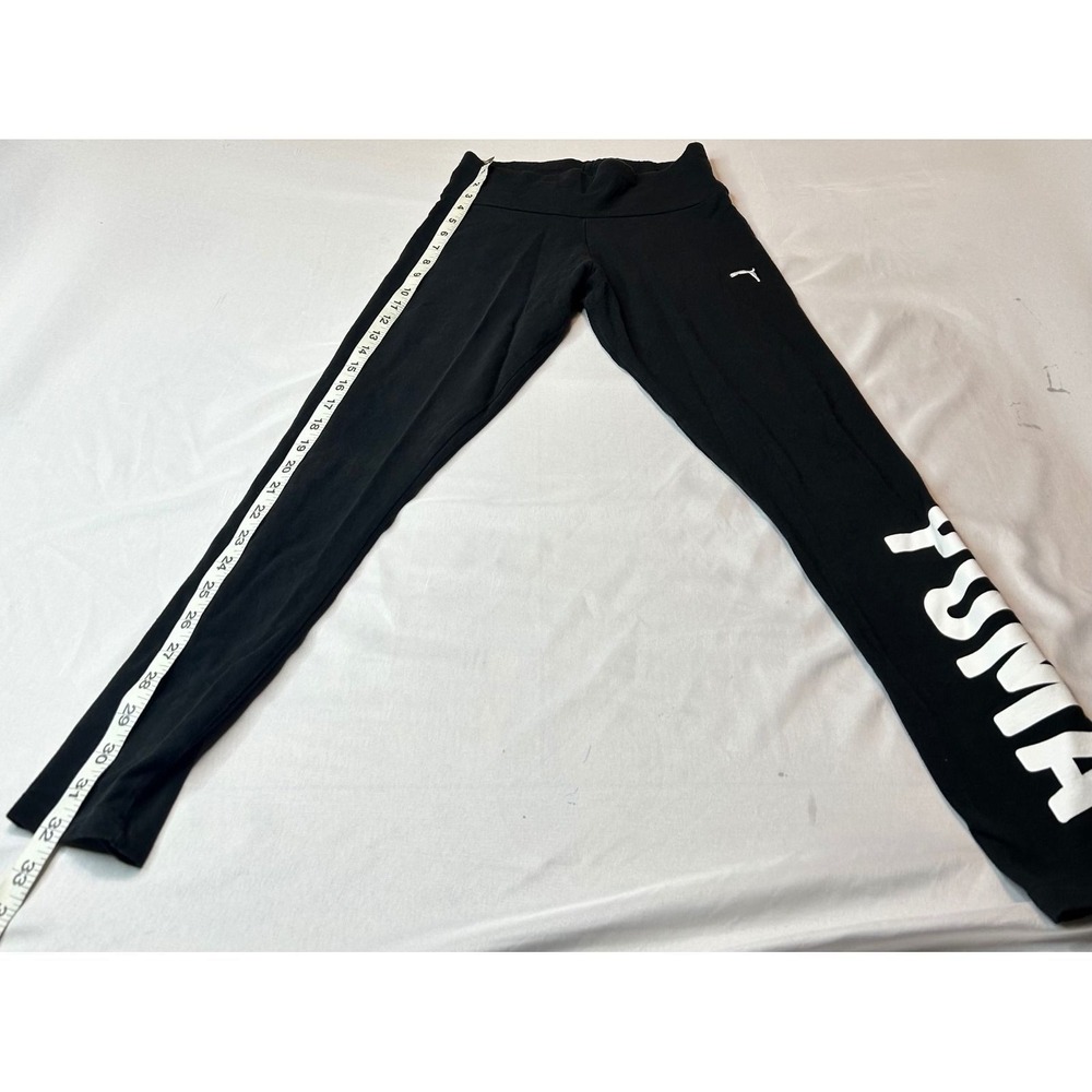 Puma Womens Black Graphic Logo High Waisted Athletic Leggings Yoga Pants Small